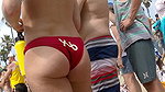 Plump round ass closeup caught by voyeur on beach (HD)