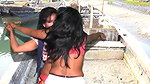 Booby lesbian navel kiss boob press groping song in boat