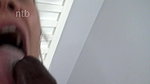 Smooth shaved white pussy and stream of cum pouring out of that big black cock