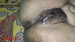 Aunty ki hairy chut ki hard chudayi on her bed until her pussy got wet with my cum.