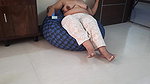 Indian wife sitting topless with the door open.