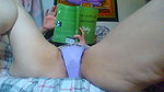 Amateur hairy girl in wet panty reading book and playing in front of cam