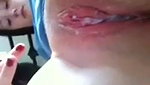 Amateur teen fingering creamy pussy with condom on webcam