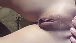 Girlfriend fingering pussy and squirting outdoor