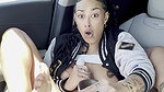 Hot ebony cam girl dildoing pussy and super squirting in a car