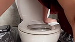 Hot horny girl fingering pussy and suirting in the public toilet