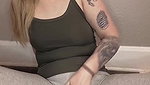 Hot sexy blonde girl in grey leggings fingering pussy and squirting on cam