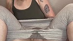 Hot sexy blonde girl in grey leggings fingering pussy and squirting on cam