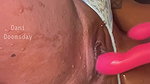 Super busty pierced girl dildoing pussy and super squirting on cam