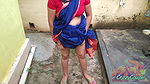 Bhabhi in Blue Saree Pissing BackYard Suck  Devar Dick Cum On Juicy Tits