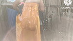 Anita yadav bathing outside with hot.