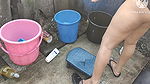 Antha yadav bathing outside with hot boobs.
