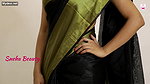 Beautiful slim hot girl wearing sari showing huge cleavage and hot navel