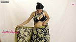 Beautiful slim hot girl wearing sari showing huge cleavage and hot navel