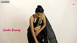 Beautiful slim hot girl wearing sari showing huge cleavage and hot navel