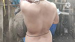 indian housewife bathing outside with hot nude