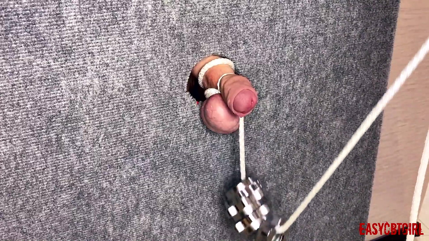 Mistress Tightly Tied the Slaves Cock and Balls by Hanging a Load on them EasyCBTGirl