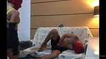 Girl presses guy s balls hard