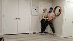 Taking this opportunity the girl beats the guy in the balls