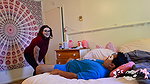 The girl comments on all this at the time of the blows to the groin