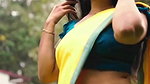 malayali model sexy navel in yellow saree 2