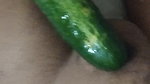 Busty bitch playing with herself and fucking herself with a cucumber