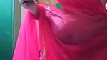 Swathi naidu in pink saree getting ready