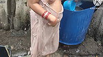 Anita yadav bathing outside with hot boobs